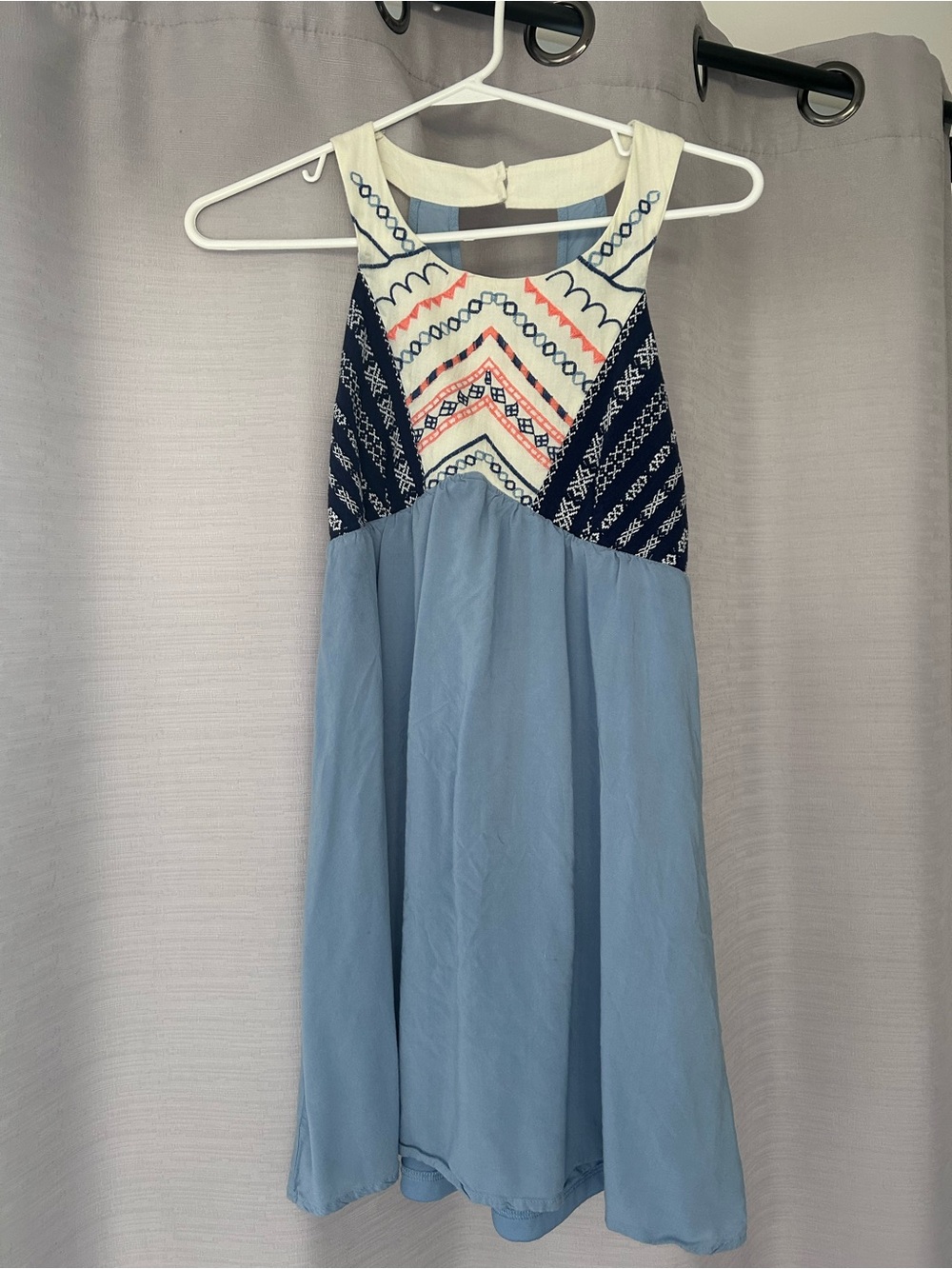 Flying Tomato Light Blue, Peach, and Navy Embroidered Halter Dress